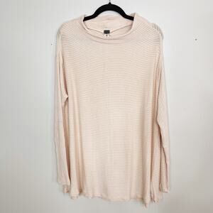 Free People L Pale Pink Lover Rib Split Back Pullover Thermal Top Long Sleeve